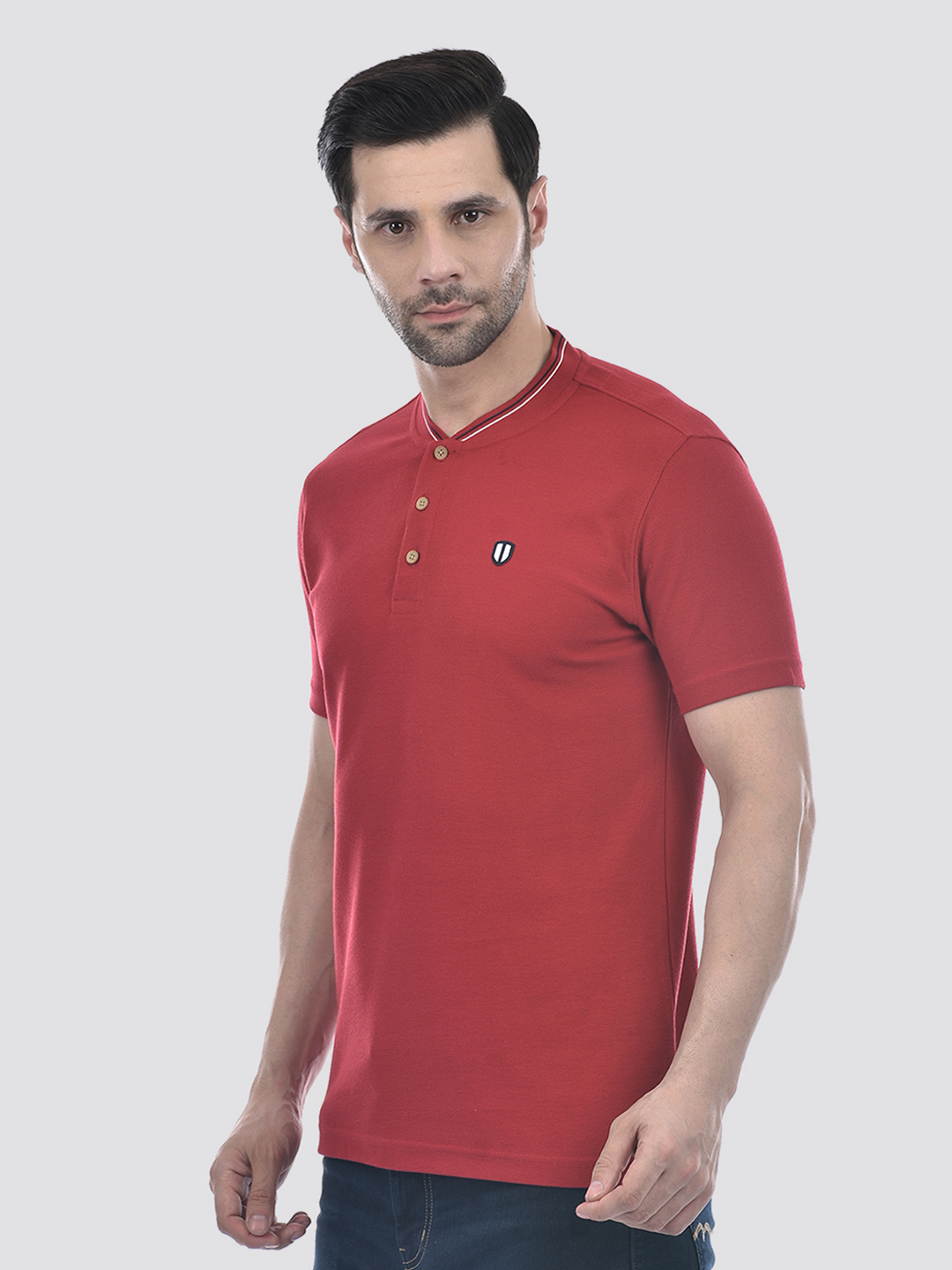 Numero Uno Men Sustainable Red Henley Polo T-Shirt
